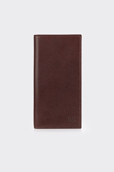 White Stone Brown Genuine Leather Vertical with Hand Straps Wallet