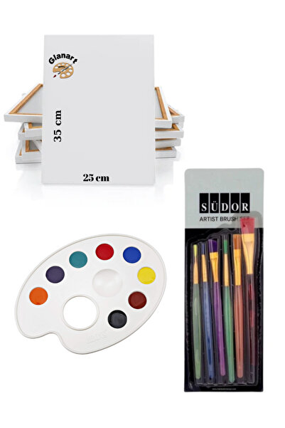 Glanart 25x35 tuval ve paletli 6 lı fırça seti sentetik uç (yağlı,guaj,akrili...