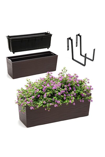 KADAX Ghiveci de balcon cu suport pentru flori 19x56cm + mânere, culoare mocha