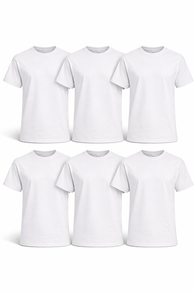 OEM Set 6 Tricouri Albe Bărbați 100% Bumbac, Tricouri Simple Basic Uni, Mânec...