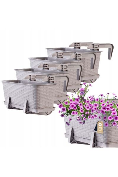 KADAX Balcony Box 40 cm Flowerpot Stand Holders 4 pcs, Beige