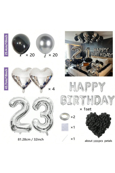 Choice20 Other Black Silver 23 Black Silver Party Birthday Banner Heart-Shape...