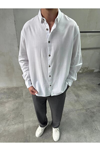DIFRANSEL JEANS Men's Linen Relaxed Fit Basic Shirt