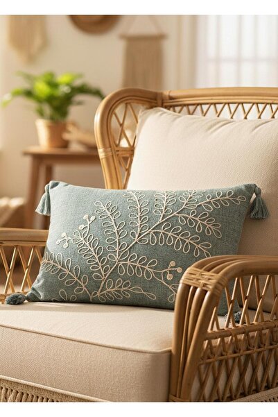 The Mia Tasseled Cushion Green 35X50Cm