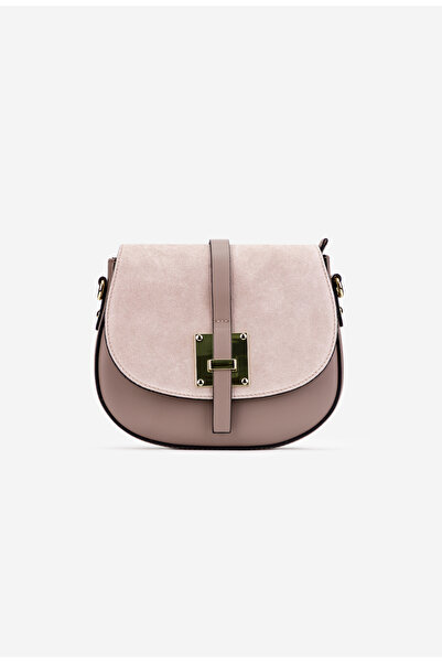 Dasha Women's taupe Leather purse with powder beige Leather flap