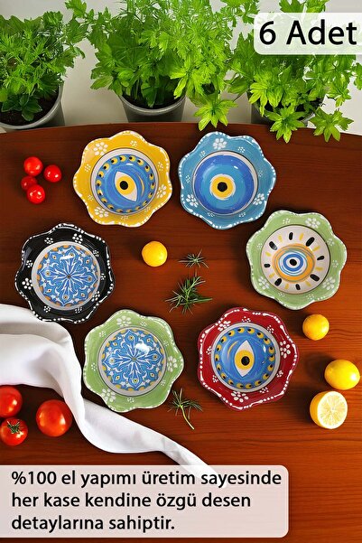 EvaniLife 6'lı Seramik Sunumluk Çerez Tabağı - Kahvaltılık Reçellik Sosluk He...
