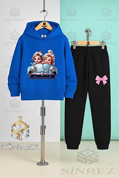 SİNREZ Children's Unisex Car 2Li Girl's Cute Hooded Tracksuit Set