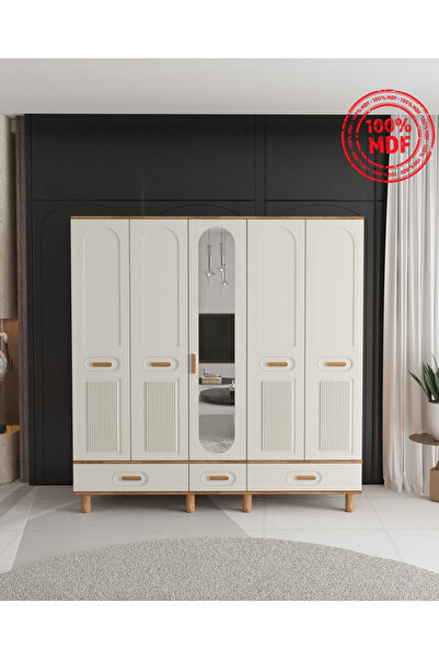 Teen & Bright PERA 5 KAPAKLI ÇEKMECELİ GARDIROP - TAMAMI MDF