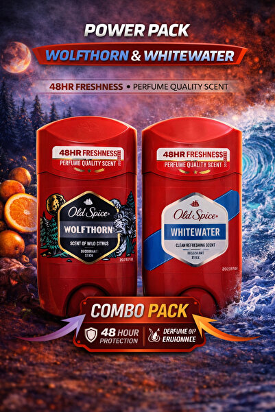 Old Spice مزيل عرق وولفثورن آند وايت ووتر، ستيك، انتعاش يدوم 48 ساعة، 2 × 50 مل