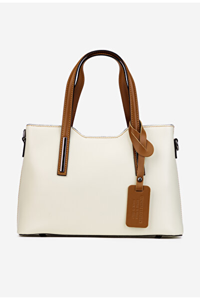 Dasha Women's bag made of beige genuine Leather with brown details