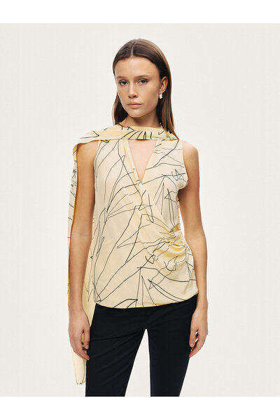 Nocturne Şal Detaylı Desenli Bluz