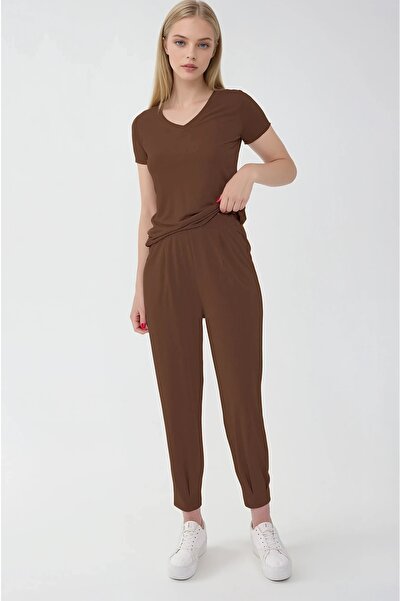 Vitrin Elastic Waistband Pleated Carrot Comfortable Trousers