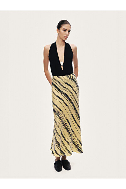 Nocturne Çizgi Desenli Midi Etek