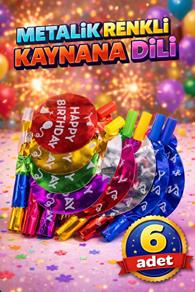 BİLGİ K K Metallic Metallic Gold 6 Pieces Happy Birthday Written Birthday Orn...