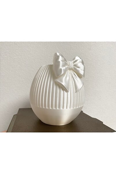 Mays3Dstudio 3D Baskı Fiyonklu Lüks Dekoratif Vazo – Krem Masaüstü Çiçeklik &...