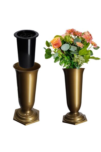 KADAX Vază sticlă pentru cimitir, mormânt, plastic auriu, 23 cm, rezistentă l...