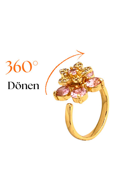 Siya Silver Çelik Dönen Ayarlanabilir Zirkon Taşlı Lotus Stres Yüzüğü