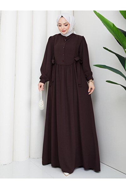 MY QILAM Women's Turkish Clothing Lace-Up Pompom Detail Turkish Dress