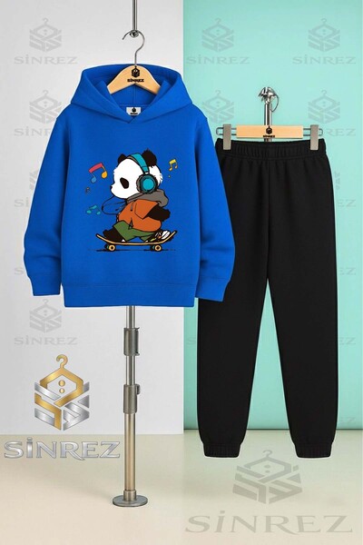 SİNREZ Set de trening cu glugă pentru copii, unisex, PANDA SKATEBOARD, cu not...