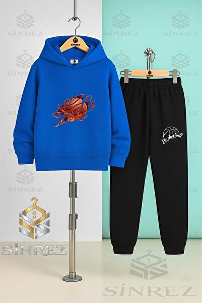 SİNREZ Children's Unisex Flame Basketball Hooded Tracksuit Set