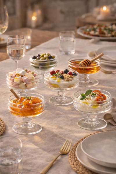 DİVAYS 6’lı Cam Şeritli Ayaklı 50 ml Kase Lokumluk Reçellik Sosluk