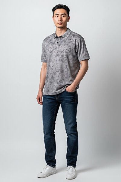 KAMER Men's Modern Fit Polo Collar Patterned Gray T-Shirt 5092g