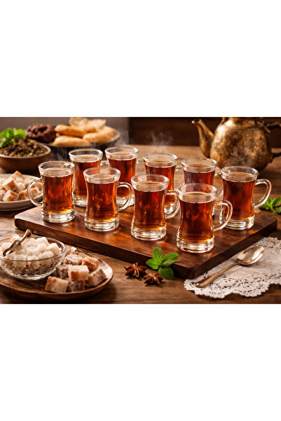 Dania طقم أكواب زجاج بيد 12 قطعة ☕✨ ارتفاع 9 سم – تصميم أنيق للضيافة اليومية