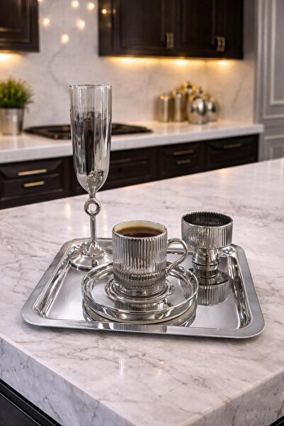 isra kristal Silver Coffee Presentation Set – Silver Coffee Cup, Coffee Sauce...