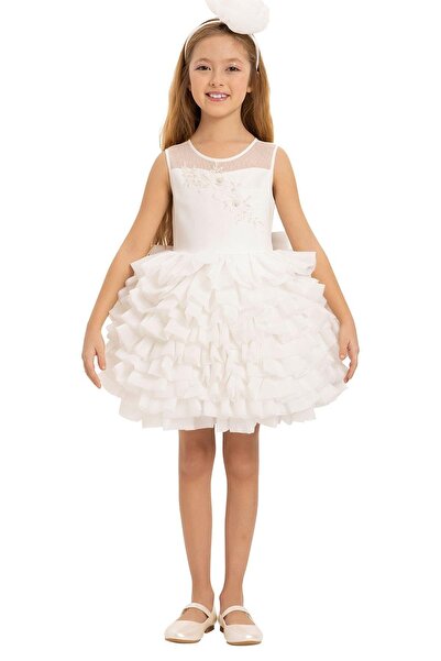 Pamina Girl Child 3-7 Years Old Pompom Crowned Pearl Layered Ruffle Princess ...