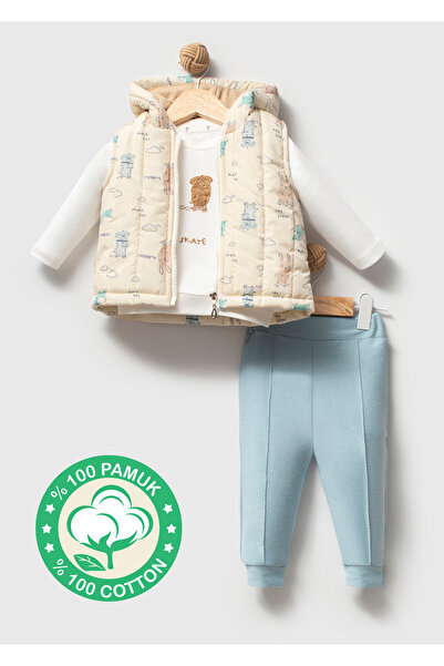 Bubbless Erkek Bebek Kaykaycı Temalı Organik Şişme Yelekli 3'lü Takım