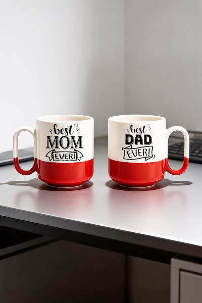 BB TRADE Best Mom Best Dad 2'Li Pro Kupa Bardak Seti Seramik Baskılı Anne Bab...