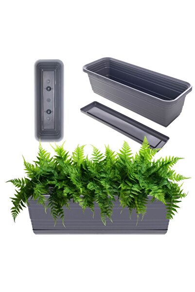 KADAX Ghiveci de flori pentru balcon 60 cm + farfurie antracit