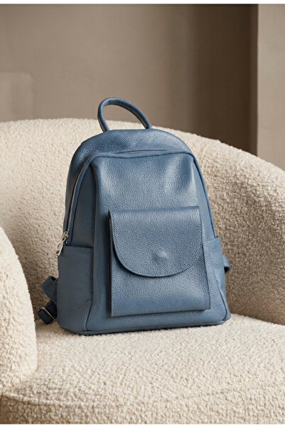 Dasha Women's blue textured Leather Backpack with Functional Pocket