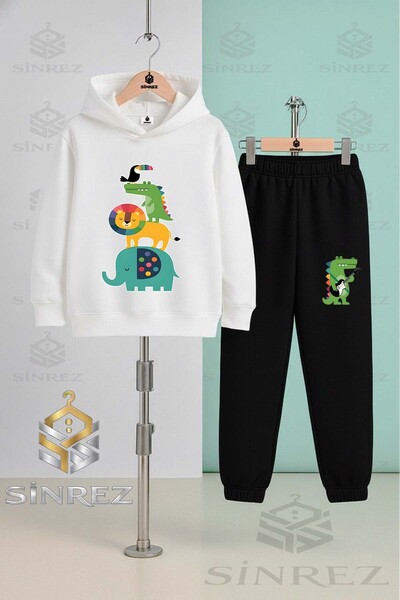 SİNREZ Children's Unisex Animal Ust Uste Coklu Hooded Tracksuit Set