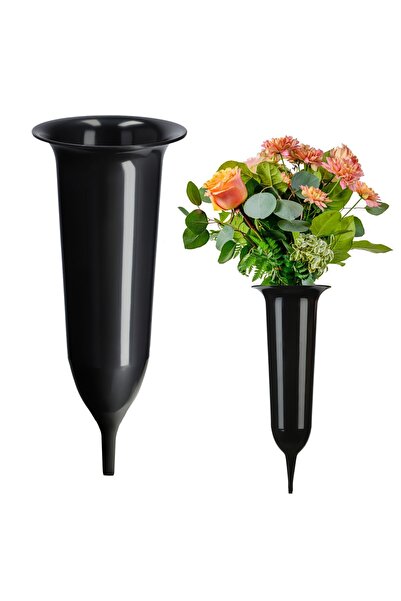 KADAX Vase Bottle For Cemetery Tombstone 35cm Tombstone For Flowers Black