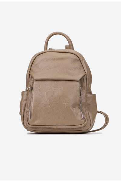 Dasha Taupe textured Leather women's Backpack with Pocketed