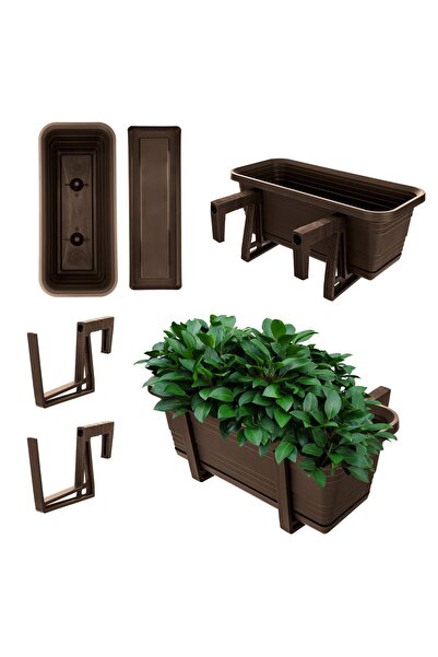 KADAX Balcony Box Flowerpot Flowerpot 40cm Handles Stand Balcony Railing, Brown
