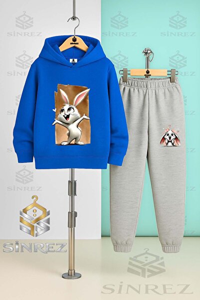 SİNREZ Children's Unisex Tavsan Tuval Byz Pink Hooded Tracksuit Set