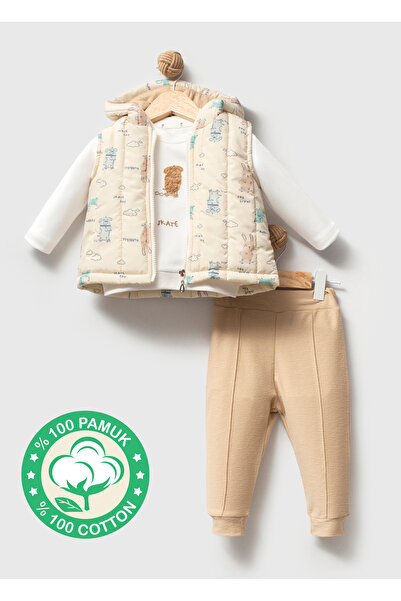 Bubbless Erkek Bebek Kaykaycı Temalı Organik Mikro Şişme Yelekli 3'lü Takım