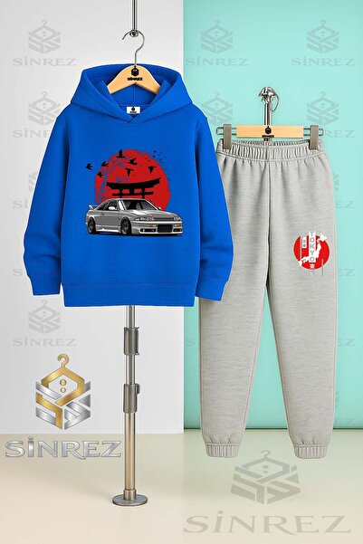 SİNREZ Children's Unisex Car Tokyo Red Circle Onunde Hooded Tracksuit Set