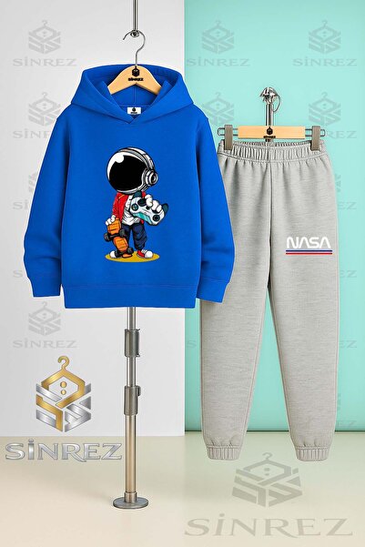 SİNREZ Children's Unisex Astronaut Handing a Game Console Hooded Tracksuit Set