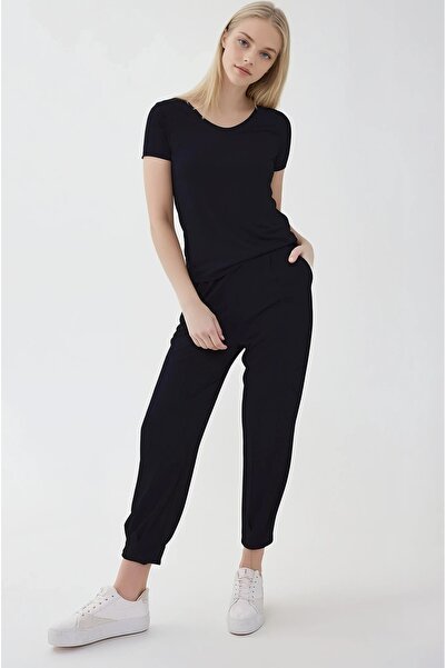 Vitrin Elastic Waistband Pleated Carrot Comfortable Trousers