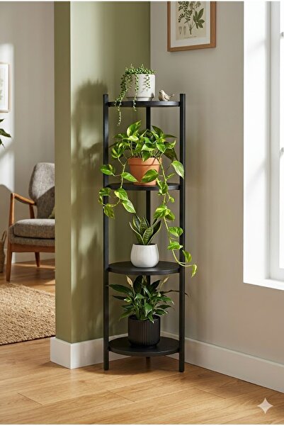 Retodesign 4 RAFLI SİYAH YUVARLAK ÇİÇELİK RAF, ÇOK AMAÇLI RAF 2402