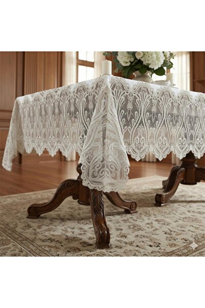 Finezza Lilyum Lace Velvet Cream/Beige Rectangle Tablecloth 160x230 Cm 1605
