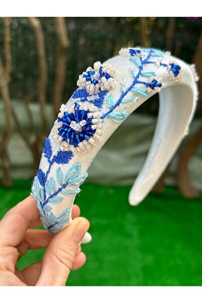 ByMerve Design Evening Dress Women's White Embroidered Beaded Women's Hair Crown