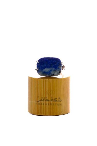 Shaka Khatam Square Blue Patterned Silver Ring