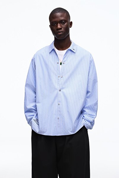 Bershka İşlemeli çizgili boxy fit gömlek