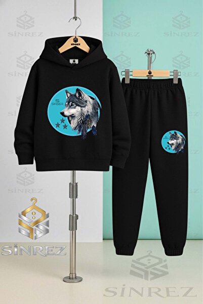SİNREZ Set de trening cu glugă pentru copii, unisex, KURT GREY TURQUOISE TVL