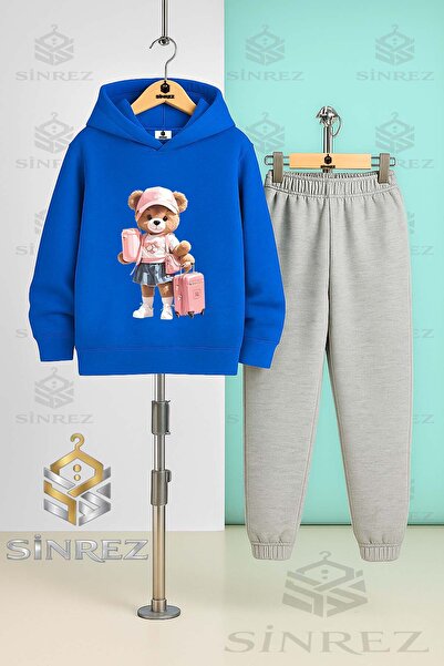 SİNREZ Children's Unisex Bear Suit with Luggage Bag Girls' Hooded Tracksuit Set