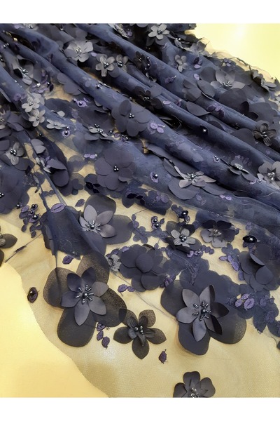 Safir Kumaş Abiyelik Ğç boyutlu Çiçekli Taş İşlemeli Top Sonu 1 Metre Kalmış ...